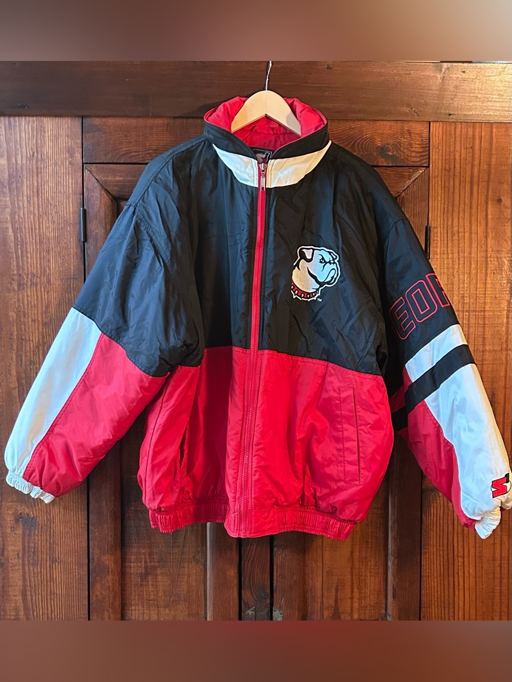 Adult L Red & Black Bulldog Colorblock Jacket